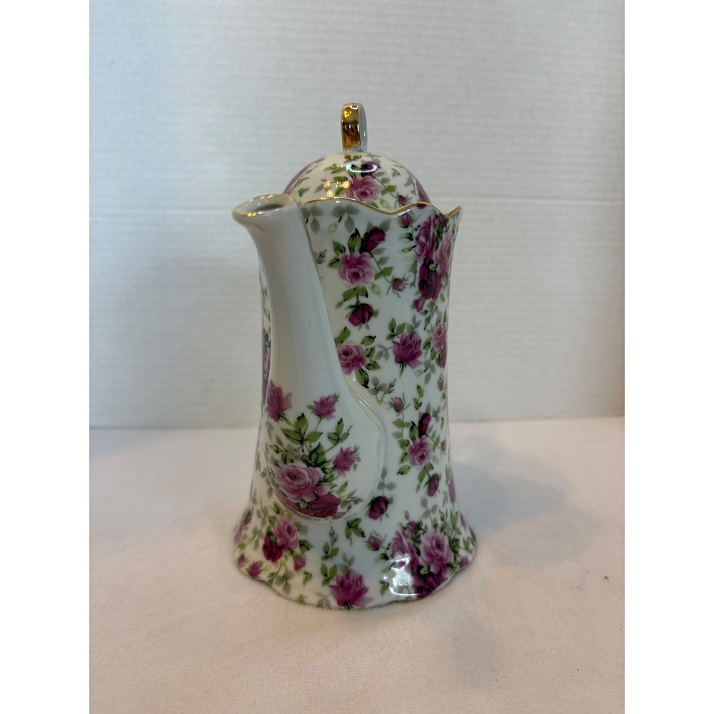 Jay & Sons Pink Rose Chintz Decorative Teapot Porcelain Gold Trim Floral Decor - Picture 3 of 9